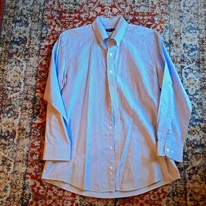 Men's Club Room Oxford light blue white stripes button down shirt Size 16 32-33